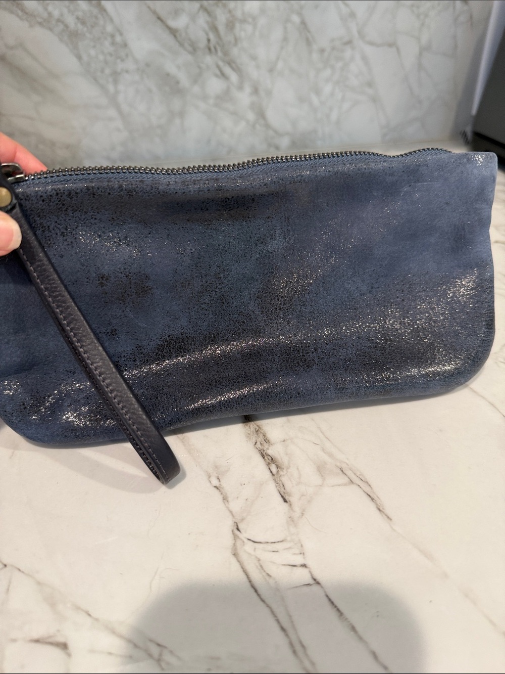 Elegant Navy Wristlet Clutch with Subtle Sheen